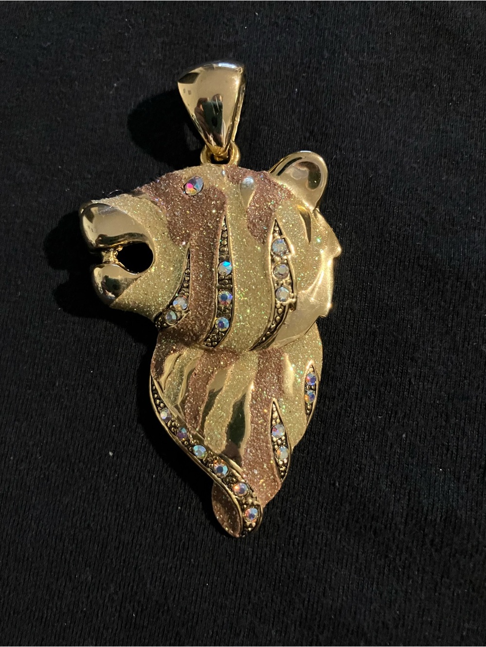 Gold-Tone Lion Head Pendant with Aurora Crystal Accents